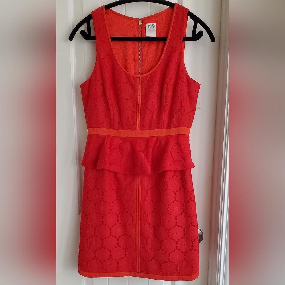 Super cute Ali Ro Coral Red Sleeveless Peplum Dress, size 2
